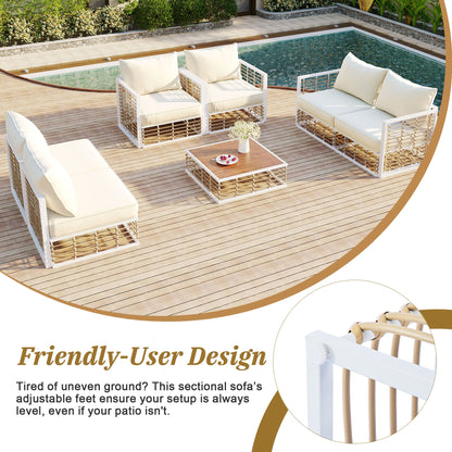 TOPMAX Modern Minimalist 7 - Piece Metal Patio Sectional Sofa Set, All - Weather Garden Conversational Furniture Set with Thick Cushions and Coffee Table for Indoor Outdoor, White - 1st Choice Furniture Direct