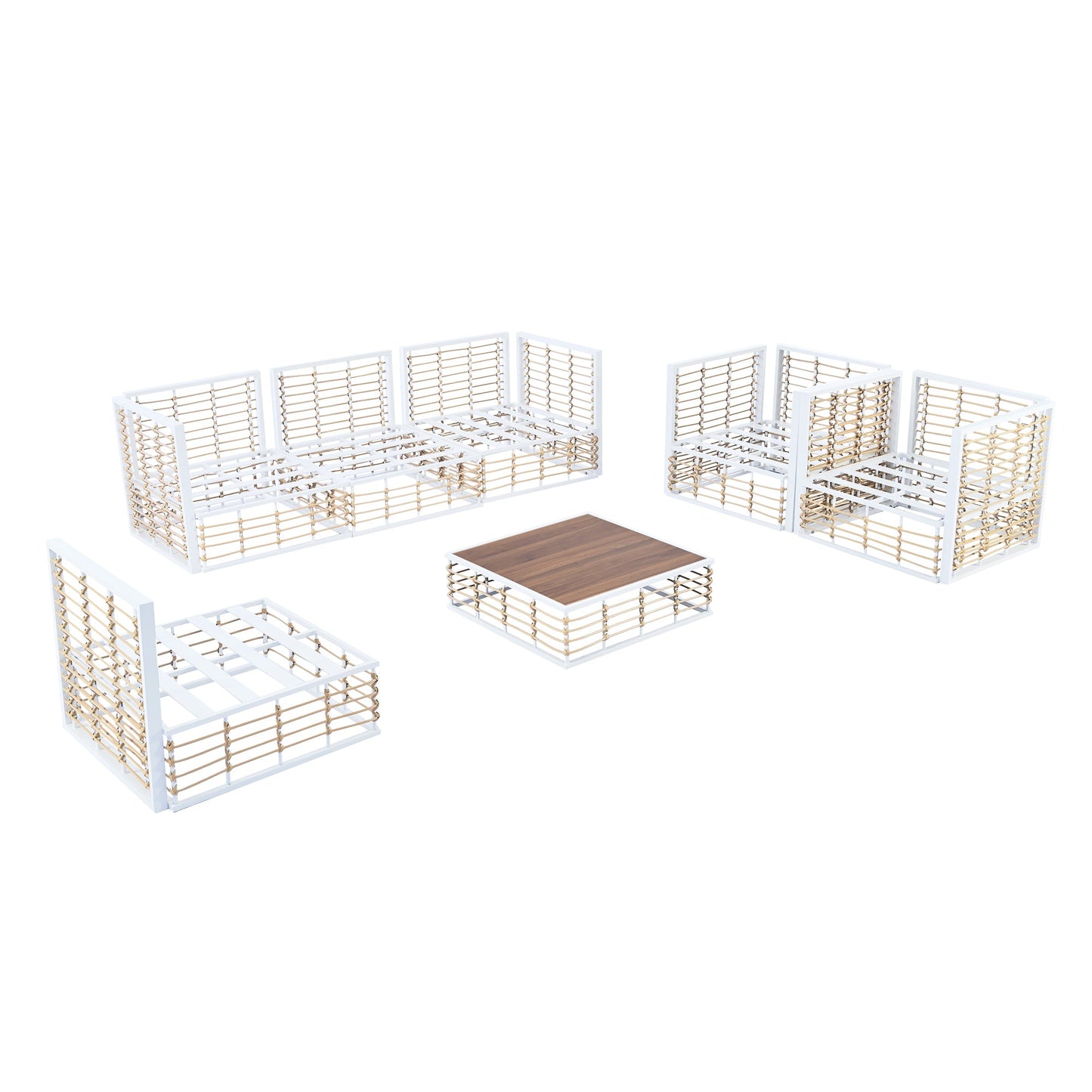 TOPMAX Modern Minimalist 7 - Piece Metal Patio Sectional Sofa Set, All - Weather Garden Conversational Furniture Set with Thick Cushions and Coffee Table for Indoor Outdoor, White - 1st Choice Furniture Direct