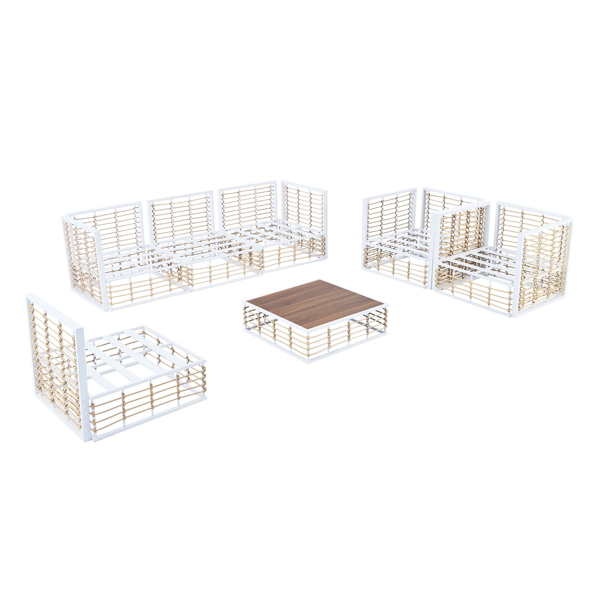 TOPMAX Modern Minimalist 7 - Piece Metal Patio Sectional Sofa Set, All - Weather Garden Conversational Furniture Set with Thick Cushions and Coffee Table for Indoor Outdoor, White - 1st Choice Furniture Direct