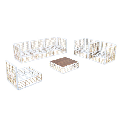 TOPMAX Modern Minimalist 7 - Piece Metal Patio Sectional Sofa Set, All - Weather Garden Conversational Furniture Set with Thick Cushions and Coffee Table for Indoor Outdoor, White - 1st Choice Furniture Direct