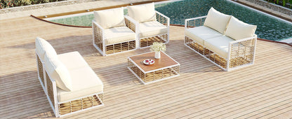 TOPMAX Modern Minimalist 7 - Piece Metal Patio Sectional Sofa Set, All - Weather Garden Conversational Furniture Set with Thick Cushions and Coffee Table for Indoor Outdoor, White - 1st Choice Furniture Direct