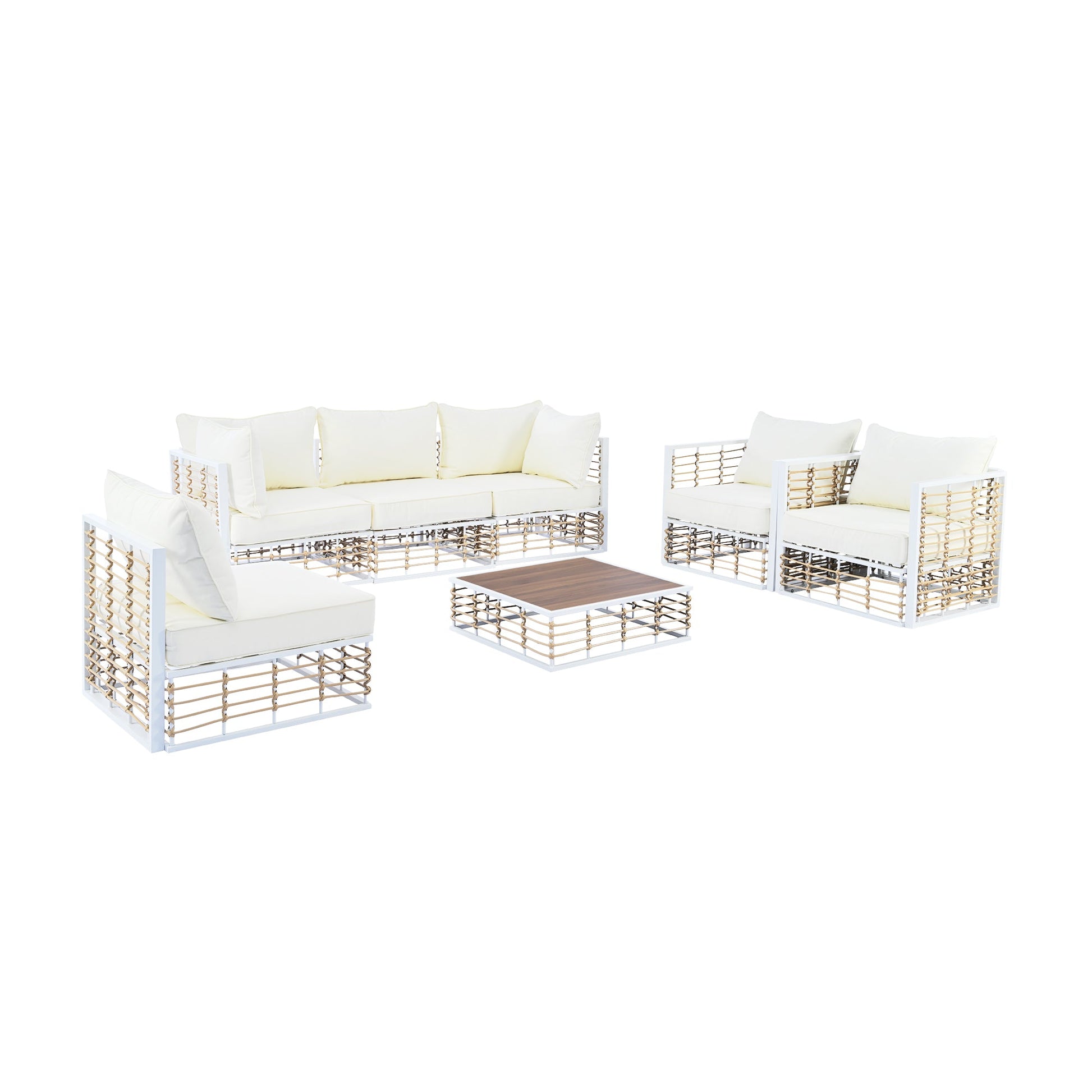 TOPMAX Modern Minimalist 7 - Piece Metal Patio Sectional Sofa Set, All - Weather Garden Conversational Furniture Set with Thick Cushions and Coffee Table for Indoor Outdoor, White - 1st Choice Furniture Direct