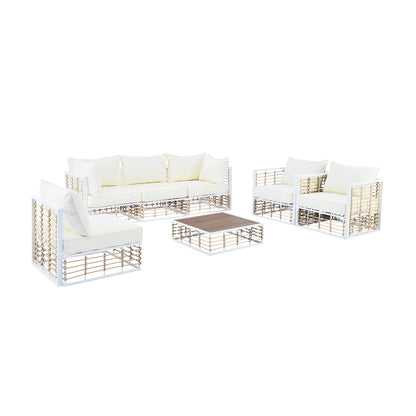 TOPMAX Modern Minimalist 7 - Piece Metal Patio Sectional Sofa Set, All - Weather Garden Conversational Furniture Set with Thick Cushions and Coffee Table for Indoor Outdoor, White - 1st Choice Furniture Direct