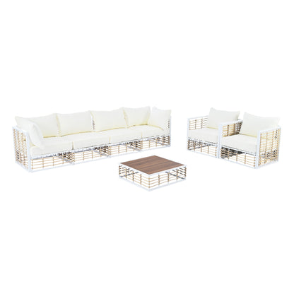 TOPMAX Modern Minimalist 7 - Piece Metal Patio Sectional Sofa Set, All - Weather Garden Conversational Furniture Set with Thick Cushions and Coffee Table for Indoor Outdoor, White - 1st Choice Furniture Direct