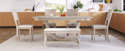 TOPMAX Modern Style Natural Wood 6 - Piece Dining Table Set with Bench and Chairs, Upholstered Seats, Rubberwood Frame - 1st Choice Furniture Direct