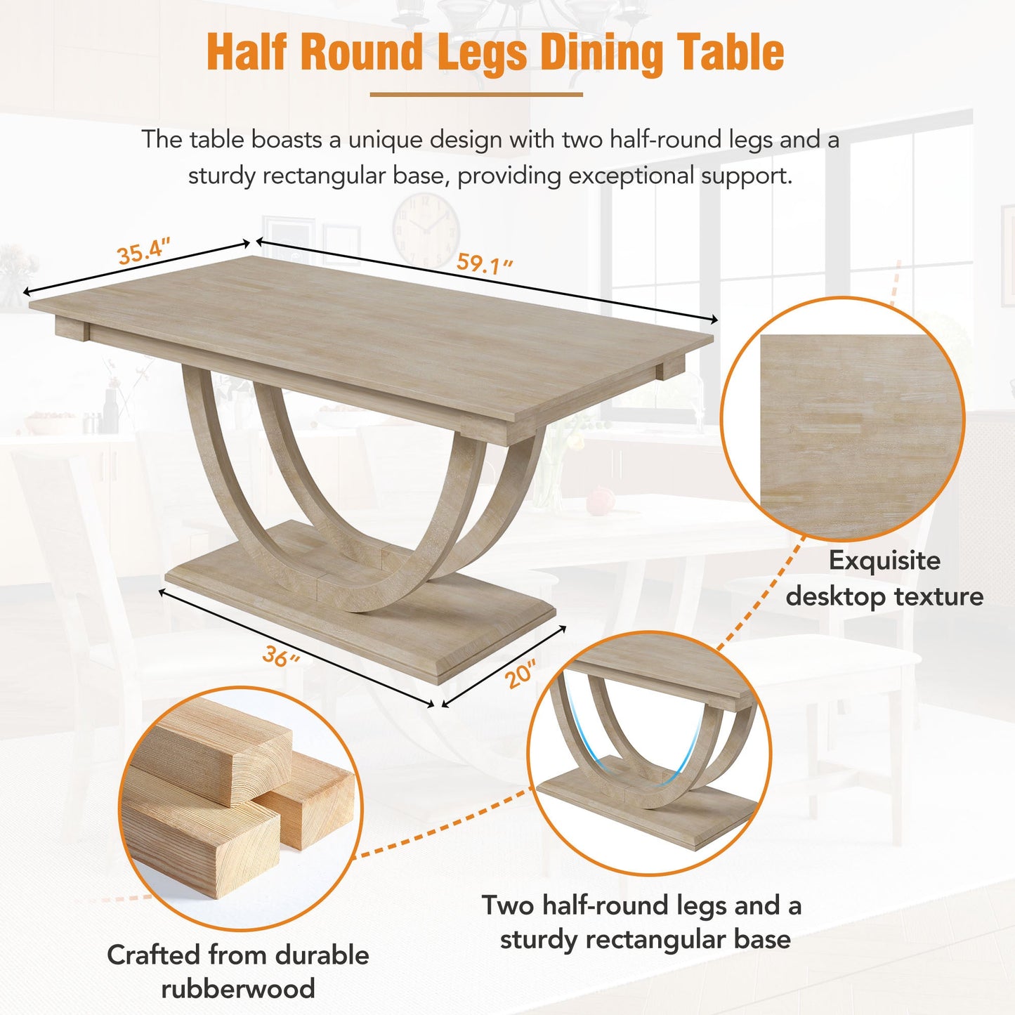 TOPMAX Modern Style Natural Wood 6 - Piece Dining Table Set with Bench and Chairs, Upholstered Seats, Rubberwood Frame - 1st Choice Furniture Direct