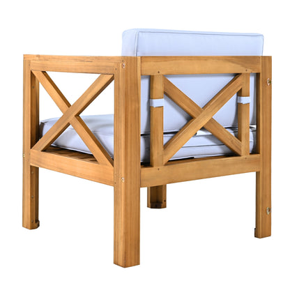 TOPMAX Outdoor Backyard Patio Wood 5 - Piece Sectional Sofa Seating Group Set with Cushions, Natural Finish+ Gray Cushions - 1st Choice Furniture Direct