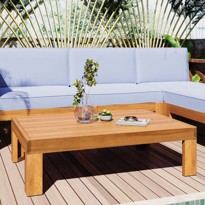 TOPMAX Outdoor Backyard Patio Wood 5 - Piece Sectional Sofa Seating Group Set with Cushions, Natural Finish+ Gray Cushions - 1st Choice Furniture Direct