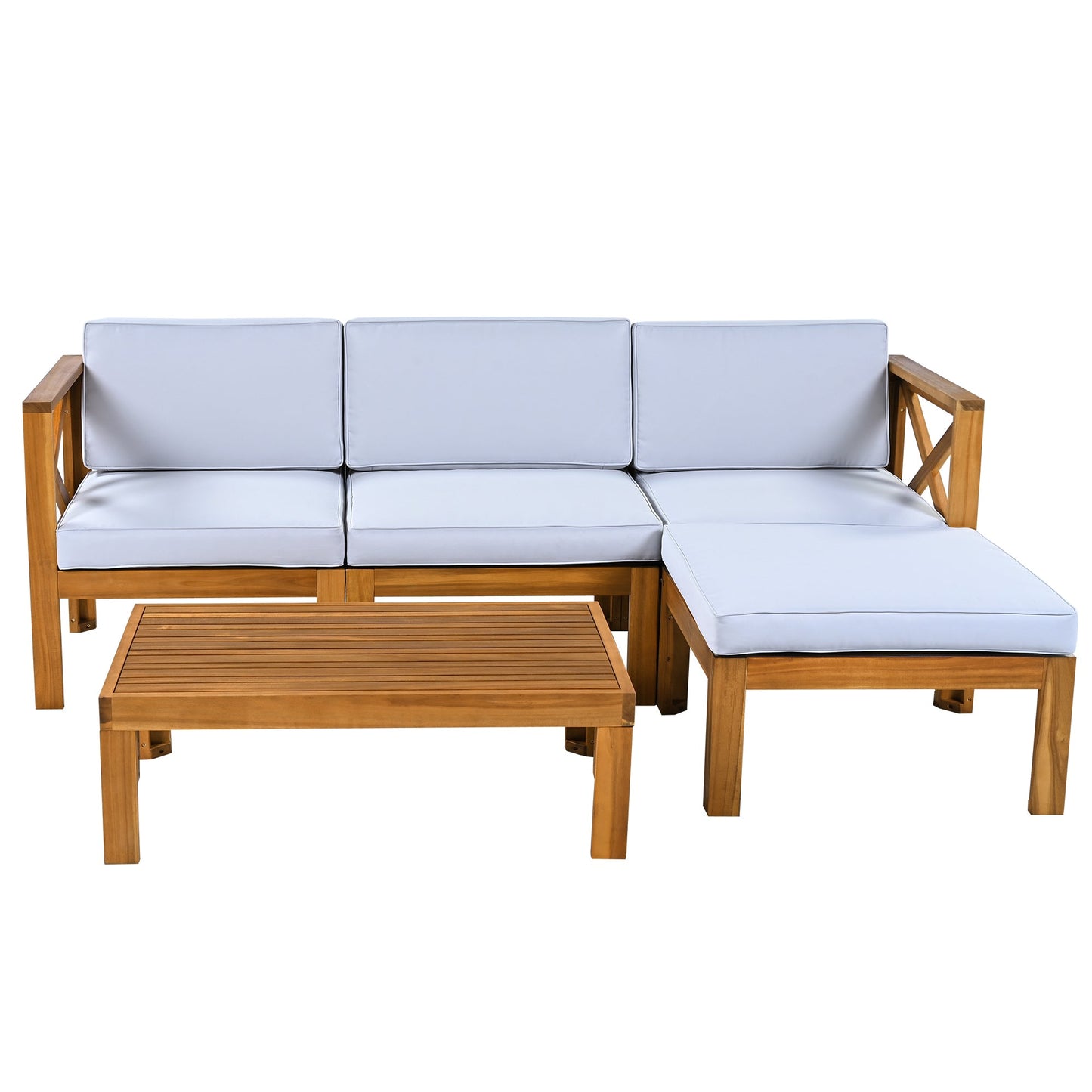 TOPMAX Outdoor Backyard Patio Wood 5 - Piece Sectional Sofa Seating Group Set with Cushions, Natural Finish+ Gray Cushions - 1st Choice Furniture Direct