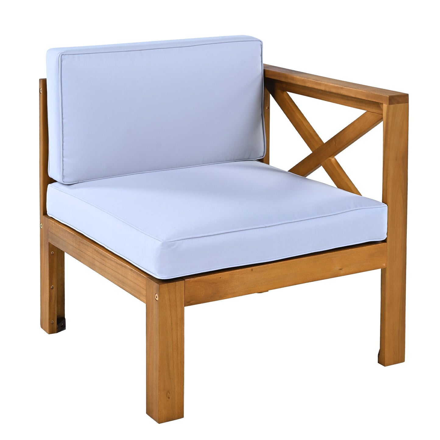 TOPMAX Outdoor Backyard Patio Wood 5 - Piece Sectional Sofa Seating Group Set with Cushions, Natural Finish+ Gray Cushions - 1st Choice Furniture Direct