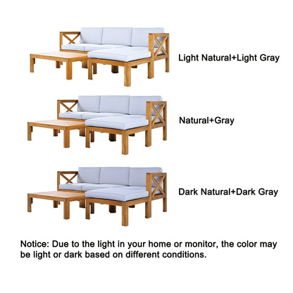 TOPMAX Outdoor Backyard Patio Wood 5 - Piece Sectional Sofa Seating Group Set with Cushions, Natural Finish+ Gray Cushions - 1st Choice Furniture Direct