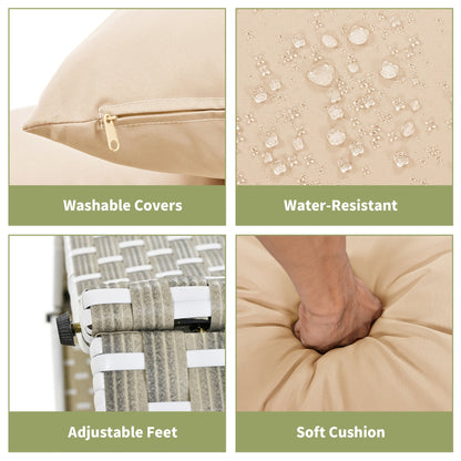 TOPMAX Patio Furniture Round Outdoor Sectional Sofa Set Rattan Daybed Two - Tone Weave Sunbed with Retractable Canopy, Separate Seating and Removable Cushion, Light Coffee - 1st Choice Furniture Direct