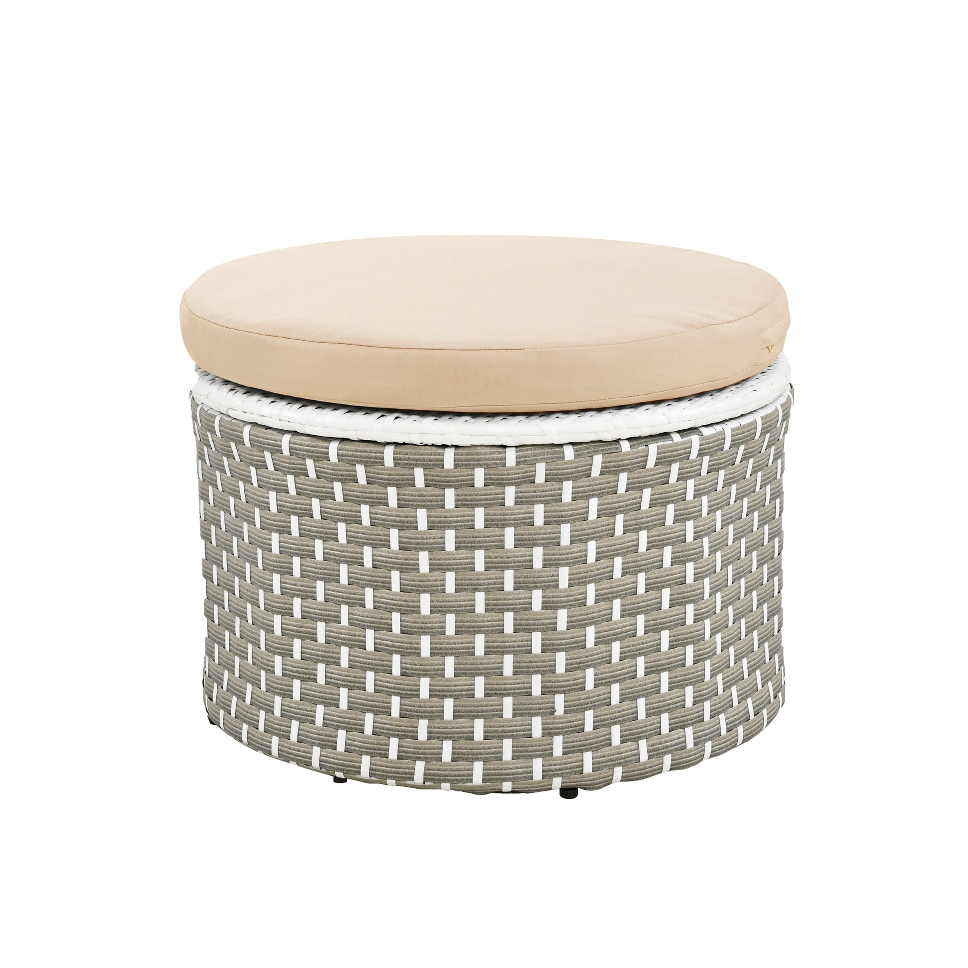 TOPMAX Patio Furniture Round Outdoor Sectional Sofa Set Rattan Daybed Two - Tone Weave Sunbed with Retractable Canopy, Separate Seating and Removable Cushion, Light Coffee - 1st Choice Furniture Direct