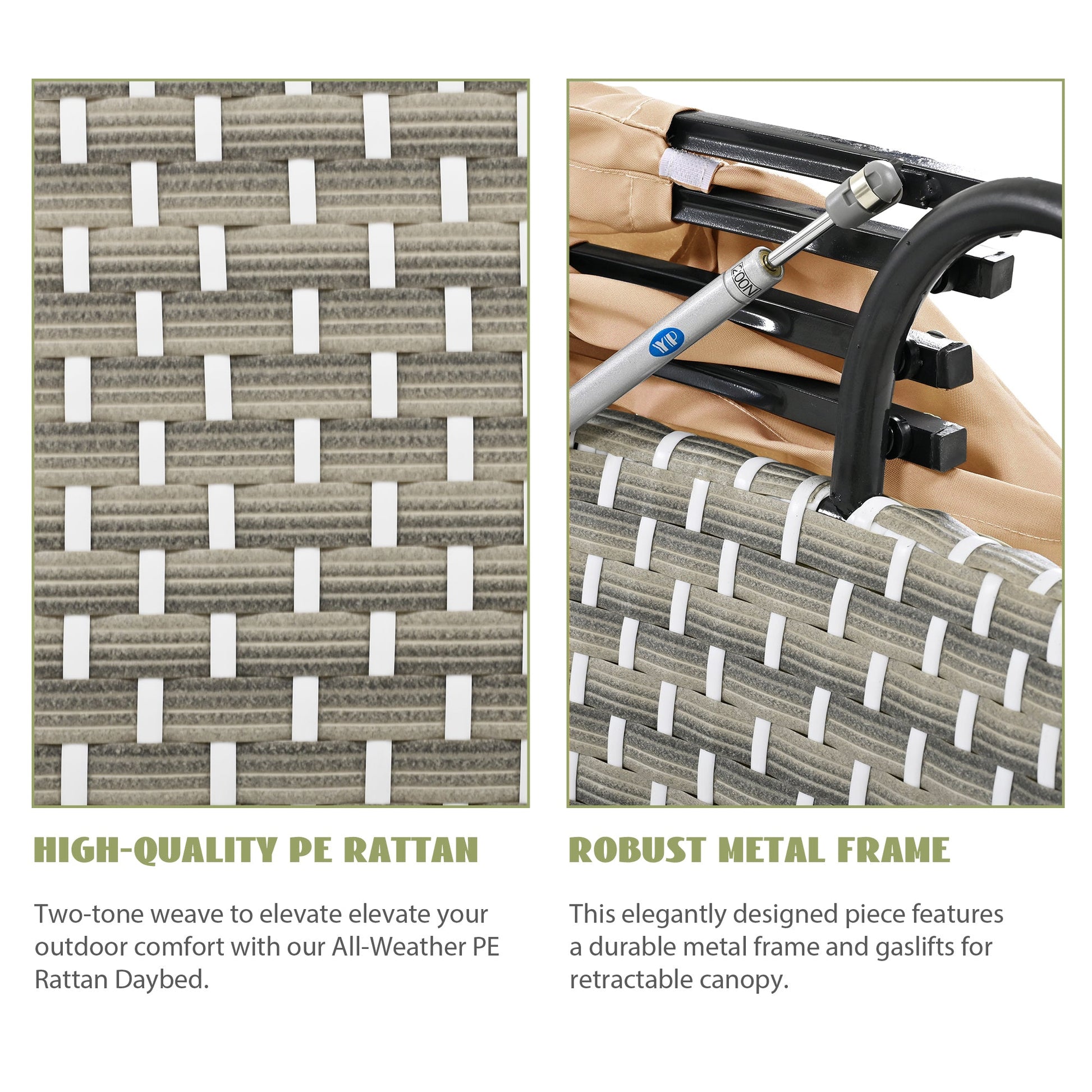 TOPMAX Patio Furniture Round Outdoor Sectional Sofa Set Rattan Daybed Two - Tone Weave Sunbed with Retractable Canopy, Separate Seating and Removable Cushion, Light Coffee - 1st Choice Furniture Direct