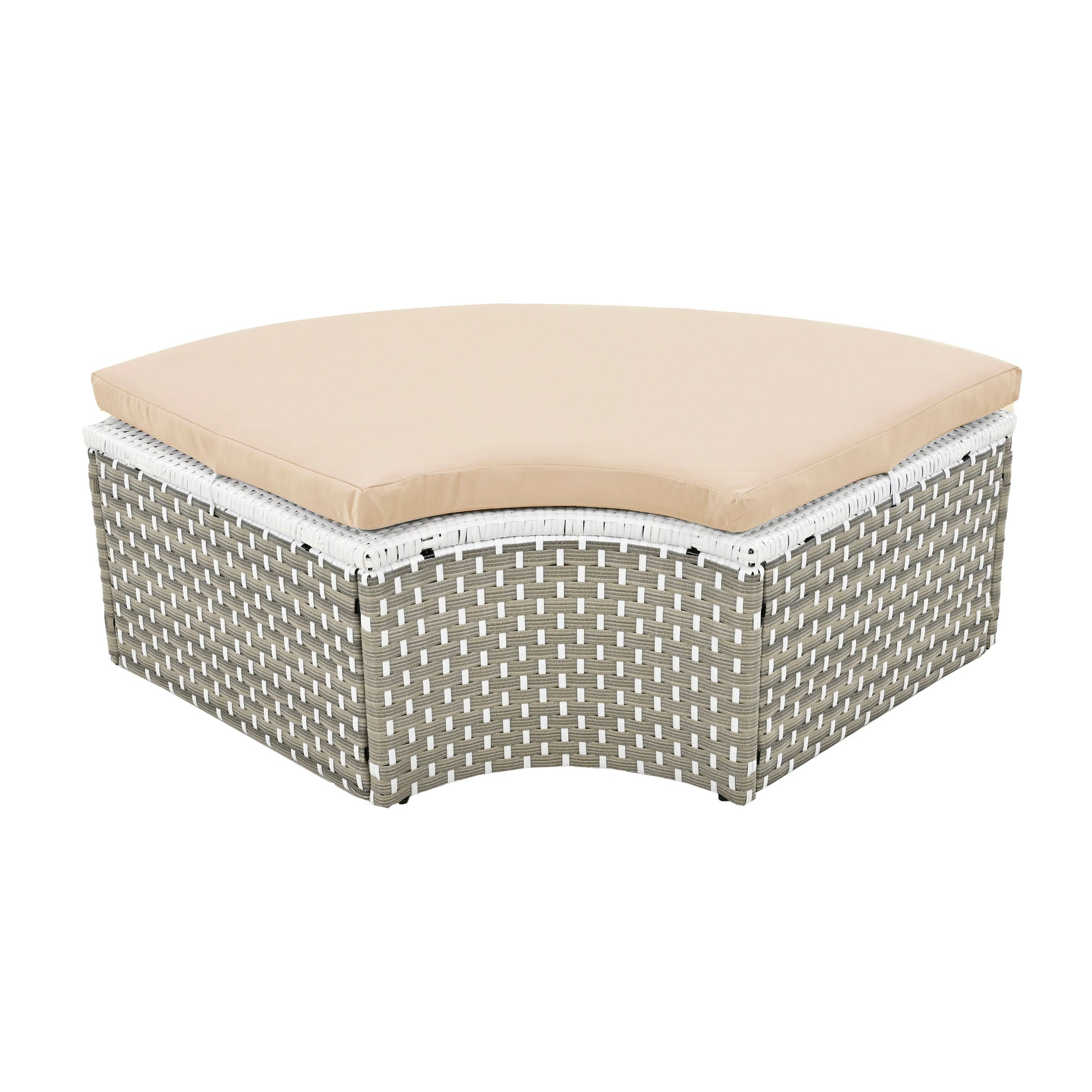 TOPMAX Patio Furniture Round Outdoor Sectional Sofa Set Rattan Daybed Two - Tone Weave Sunbed with Retractable Canopy, Separate Seating and Removable Cushion, Light Coffee - 1st Choice Furniture Direct