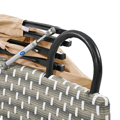 TOPMAX Patio Furniture Round Outdoor Sectional Sofa Set Rattan Daybed Two - Tone Weave Sunbed with Retractable Canopy, Separate Seating and Removable Cushion, Light Coffee - 1st Choice Furniture Direct