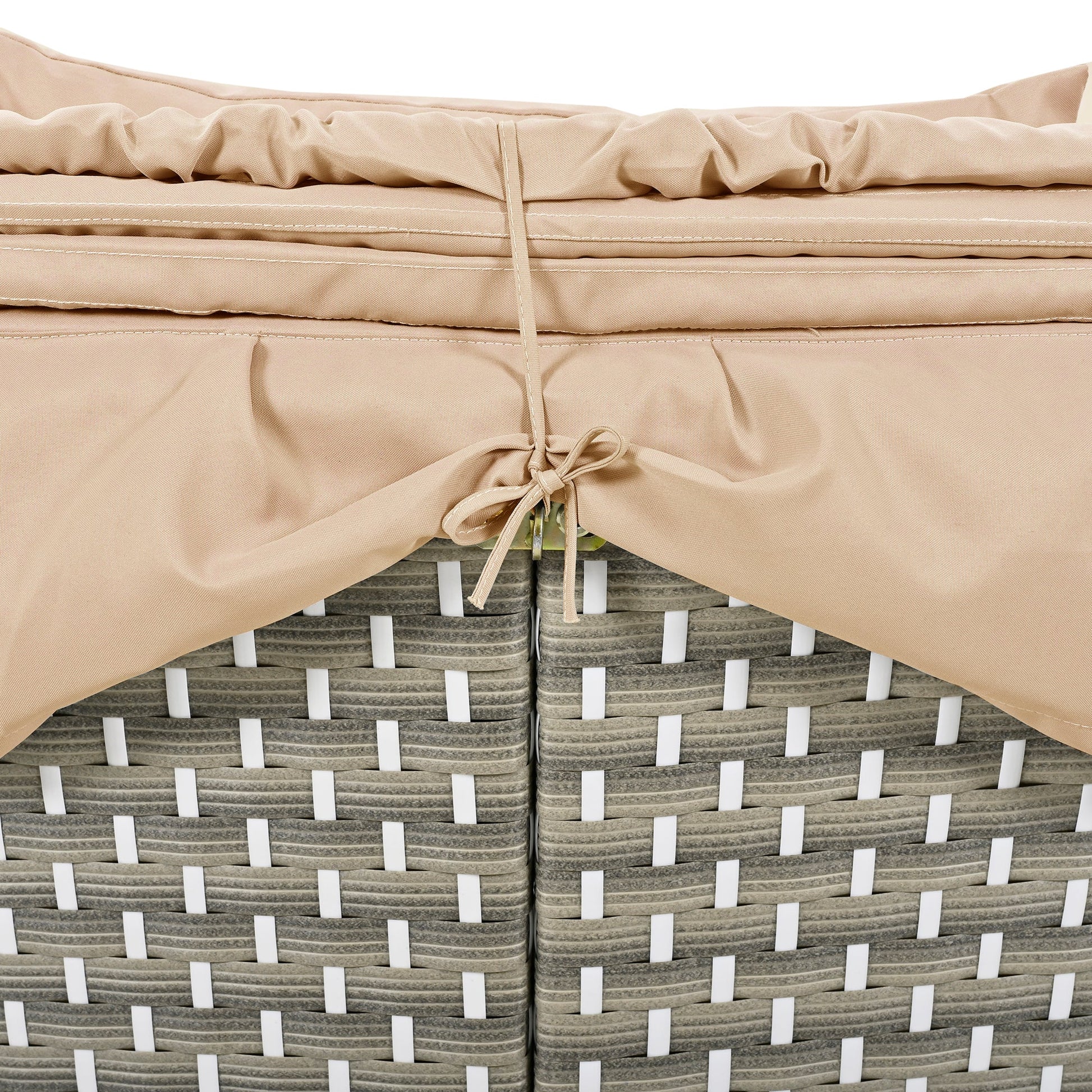 TOPMAX Patio Furniture Round Outdoor Sectional Sofa Set Rattan Daybed Two - Tone Weave Sunbed with Retractable Canopy, Separate Seating and Removable Cushion, Light Coffee - 1st Choice Furniture Direct