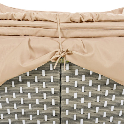 TOPMAX Patio Furniture Round Outdoor Sectional Sofa Set Rattan Daybed Two - Tone Weave Sunbed with Retractable Canopy, Separate Seating and Removable Cushion, Light Coffee - 1st Choice Furniture Direct