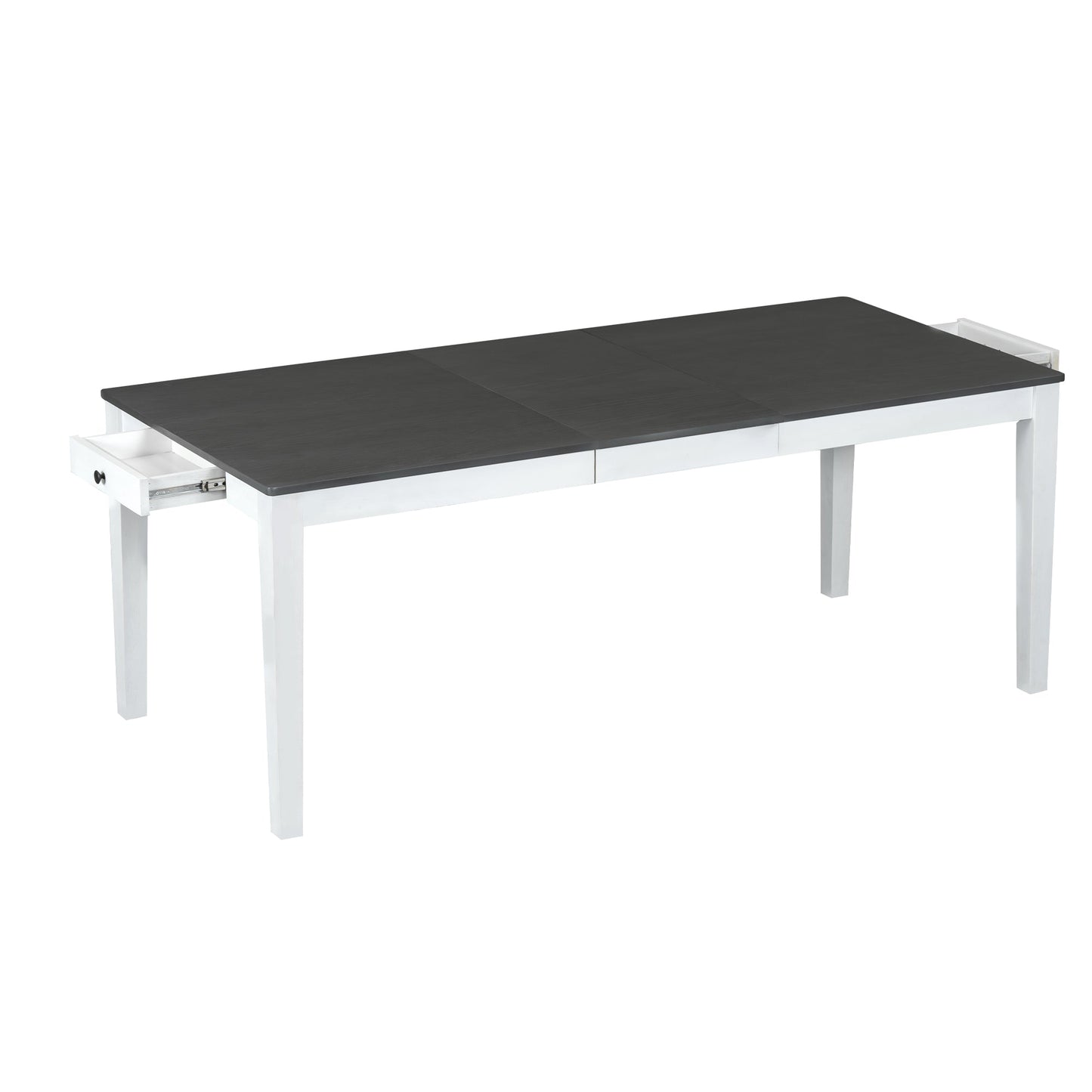 TOPMAX Rustic 7 - Piece 78.1inch Extendable Dining Table Set with 18inch Removable Leaf, 6 Upholstered Dining Chairs, 2 Built - in Drawers, Dark Gray+White - 1st Choice Furniture Direct