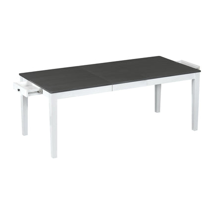 TOPMAX Rustic 7 - Piece 78.1inch Extendable Dining Table Set with 18inch Removable Leaf, 6 Upholstered Dining Chairs, 2 Built - in Drawers, Dark Gray+White - 1st Choice Furniture Direct