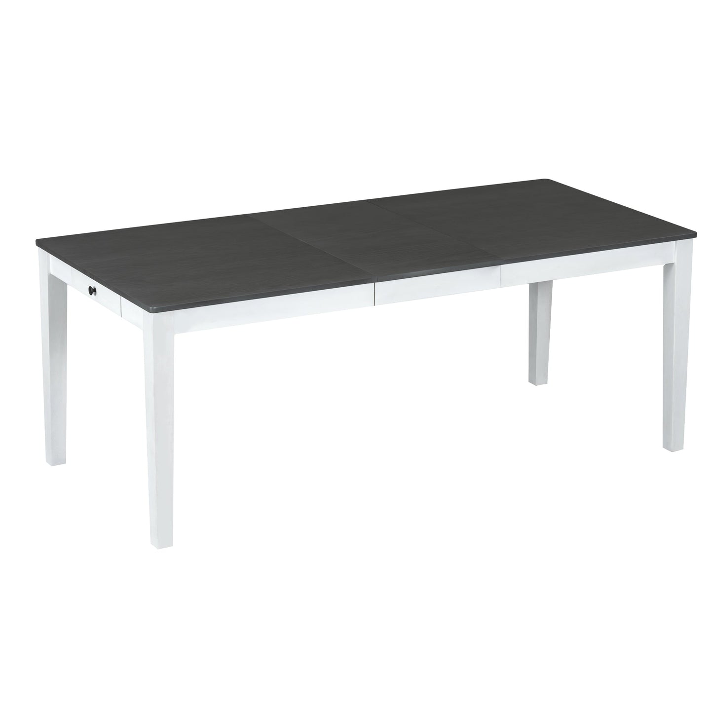 TOPMAX Rustic 7 - Piece 78.1inch Extendable Dining Table Set with 18inch Removable Leaf, 6 Upholstered Dining Chairs, 2 Built - in Drawers, Dark Gray+White - 1st Choice Furniture Direct
