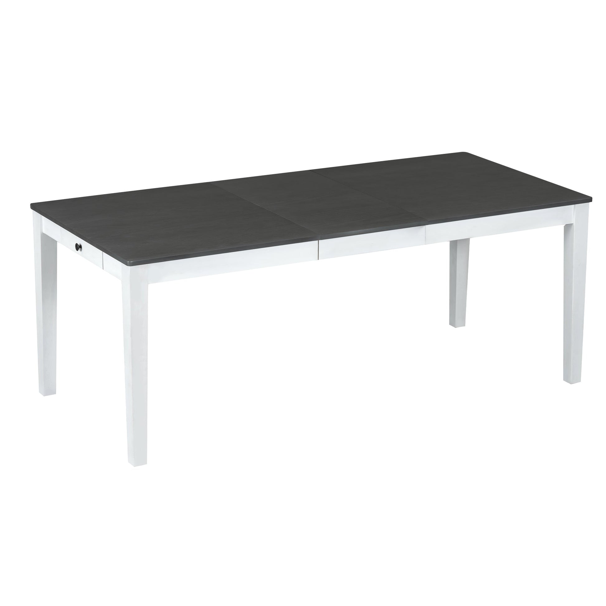 TOPMAX Rustic 7 - Piece 78.1inch Extendable Dining Table Set with 18inch Removable Leaf, 6 Upholstered Dining Chairs, 2 Built - in Drawers, Dark Gray+White - 1st Choice Furniture Direct
