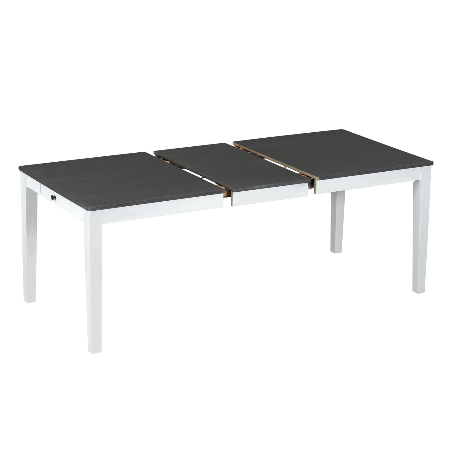 TOPMAX Rustic 7 - Piece 78.1inch Extendable Dining Table Set with 18inch Removable Leaf, 6 Upholstered Dining Chairs, 2 Built - in Drawers, Dark Gray+White - 1st Choice Furniture Direct