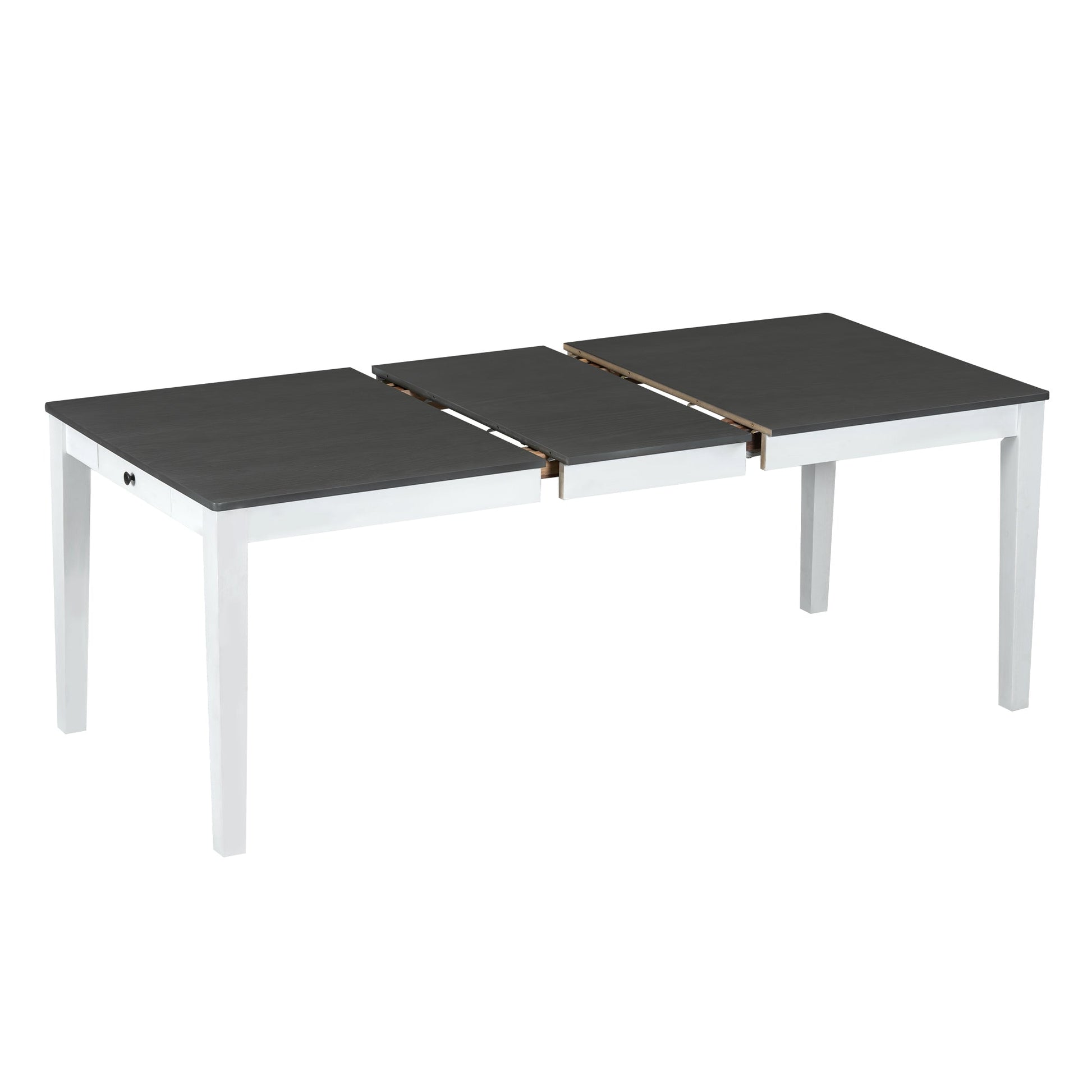 TOPMAX Rustic 7 - Piece 78.1inch Extendable Dining Table Set with 18inch Removable Leaf, 6 Upholstered Dining Chairs, 2 Built - in Drawers, Dark Gray+White - 1st Choice Furniture Direct