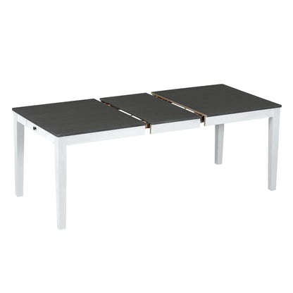 TOPMAX Rustic 7 - Piece 78.1inch Extendable Dining Table Set with 18inch Removable Leaf, 6 Upholstered Dining Chairs, 2 Built - in Drawers, Dark Gray+White - 1st Choice Furniture Direct