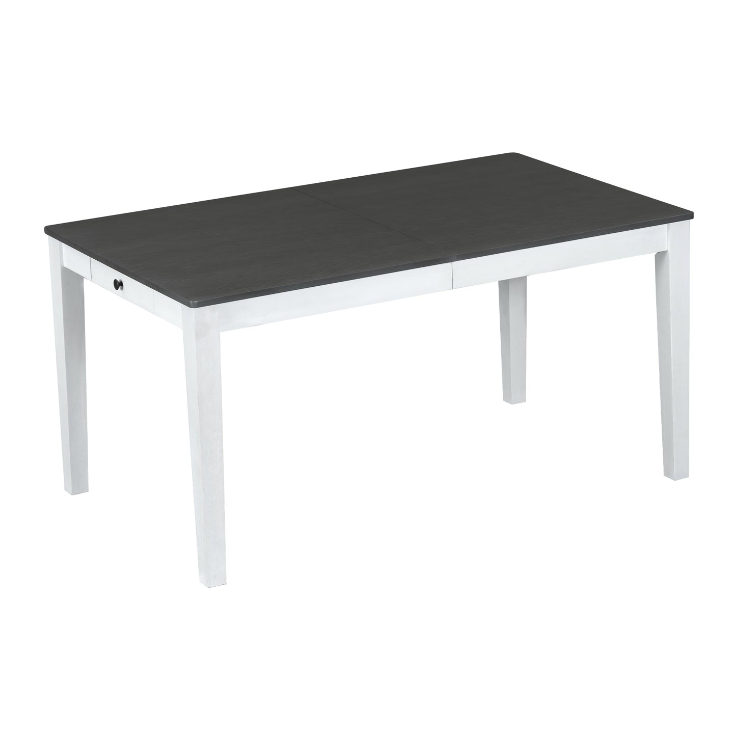 TOPMAX Rustic 7 - Piece 78.1inch Extendable Dining Table Set with 18inch Removable Leaf, 6 Upholstered Dining Chairs, 2 Built - in Drawers, Dark Gray+White - 1st Choice Furniture Direct