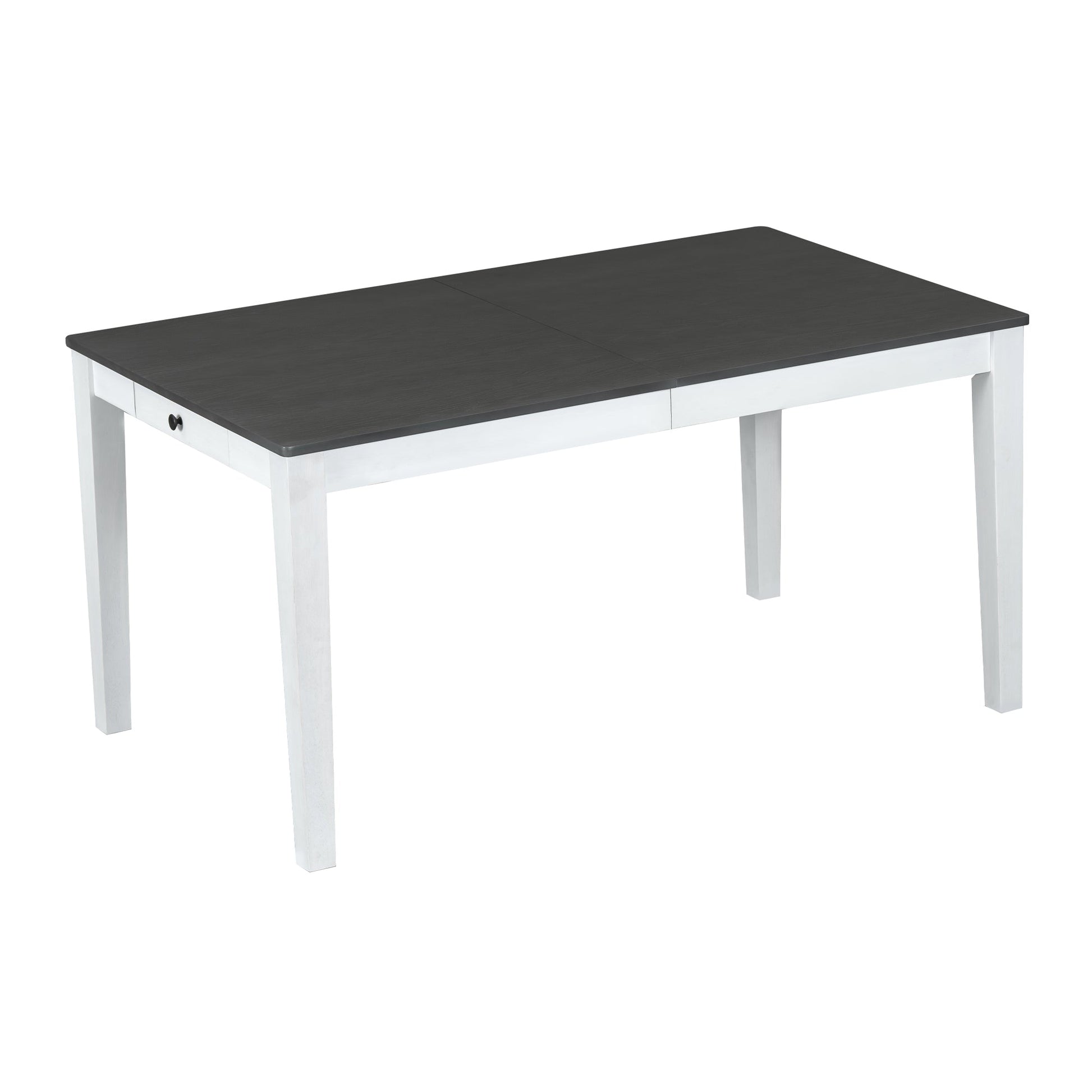 TOPMAX Rustic 7 - Piece 78.1inch Extendable Dining Table Set with 18inch Removable Leaf, 6 Upholstered Dining Chairs, 2 Built - in Drawers, Dark Gray+White - 1st Choice Furniture Direct