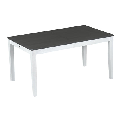 TOPMAX Rustic 7 - Piece 78.1inch Extendable Dining Table Set with 18inch Removable Leaf, 6 Upholstered Dining Chairs, 2 Built - in Drawers, Dark Gray+White - 1st Choice Furniture Direct