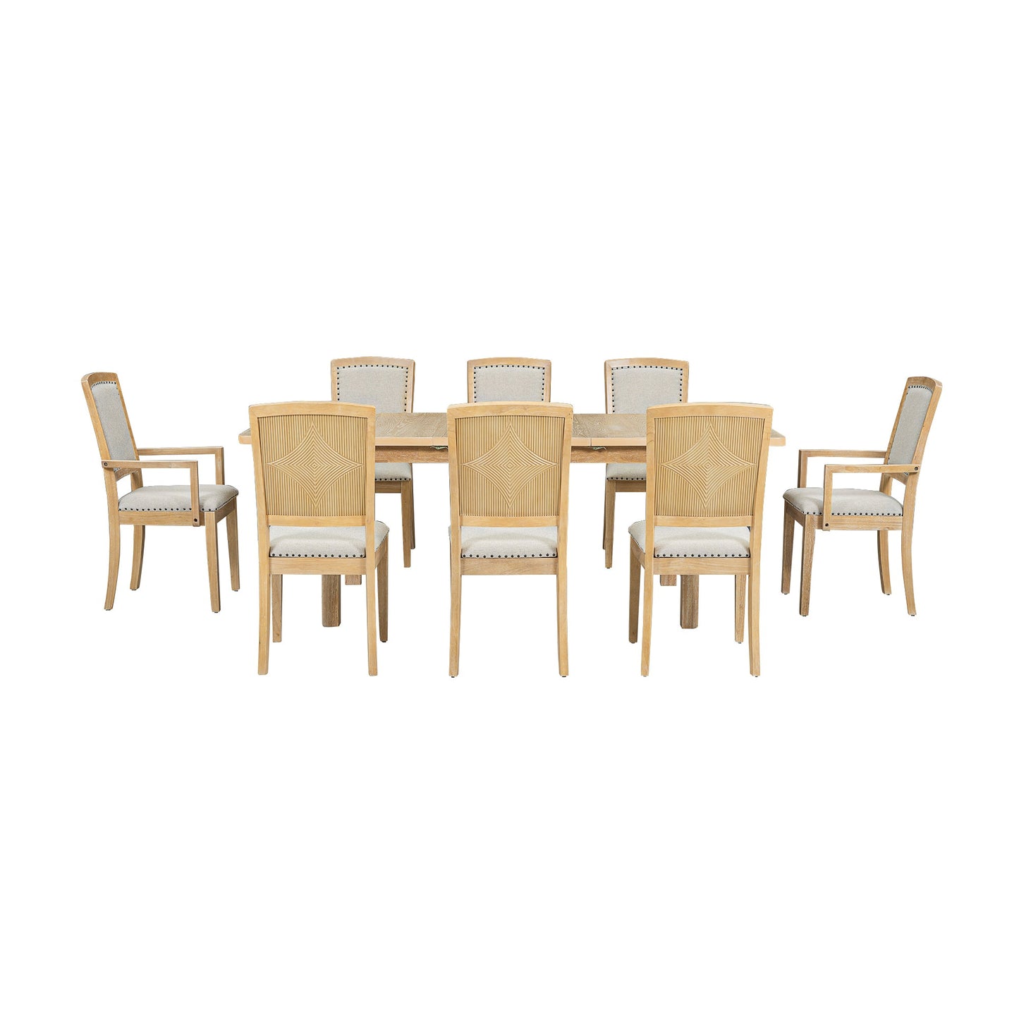 TOPMAX Rustic Extendable Dining Table Set with Removable Leaf, 6 Upholstered Armless Dining Chairs and 2 Padded Arm Chairs, Natural - 1st Choice Furniture Direct