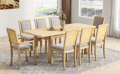 TOPMAX Rustic Extendable Dining Table Set with Removable Leaf, 6 Upholstered Armless Dining Chairs and 2 Padded Arm Chairs, Natural - 1st Choice Furniture Direct