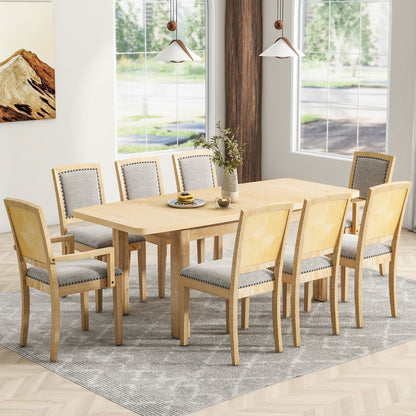 TOPMAX Rustic Extendable Dining Table Set with Removable Leaf, 6 Upholstered Armless Dining Chairs and 2 Padded Arm Chairs, Natural - 1st Choice Furniture Direct