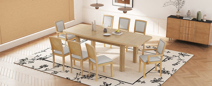 TOPMAX Rustic Extendable Dining Table Set with Removable Leaf, 6 Upholstered Armless Dining Chairs and 2 Padded Arm Chairs, Natural - 1st Choice Furniture Direct