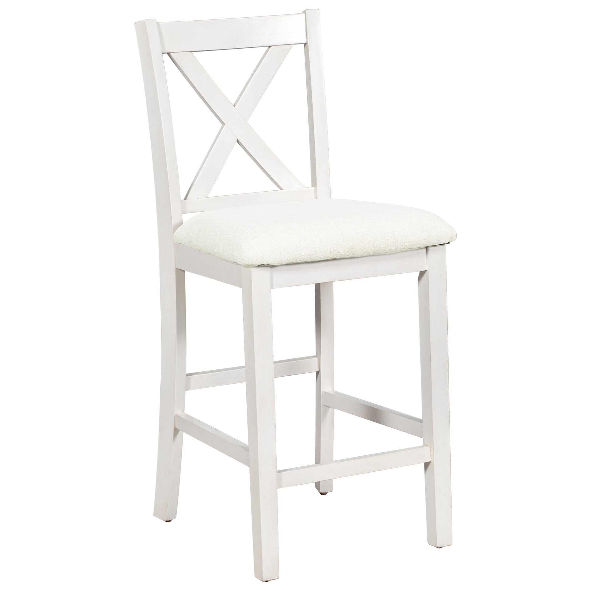 TOPMAX Rustic Farmhouse Dining Room Wooden Bar Table Set with Stools and Chairs, White, Rubberwood and MDF - 1st Choice Furniture Direct