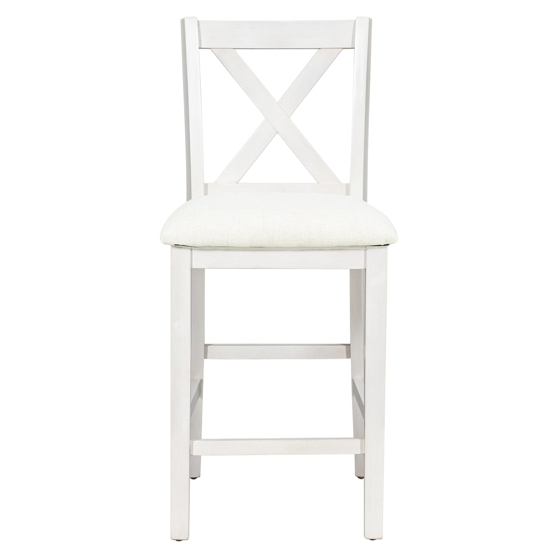 TOPMAX Rustic Farmhouse Dining Room Wooden Bar Table Set with Stools and Chairs, White, Rubberwood and MDF - 1st Choice Furniture Direct
