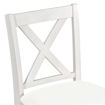 TOPMAX Rustic Farmhouse Dining Room Wooden Bar Table Set with Stools and Chairs, White, Rubberwood and MDF - 1st Choice Furniture Direct