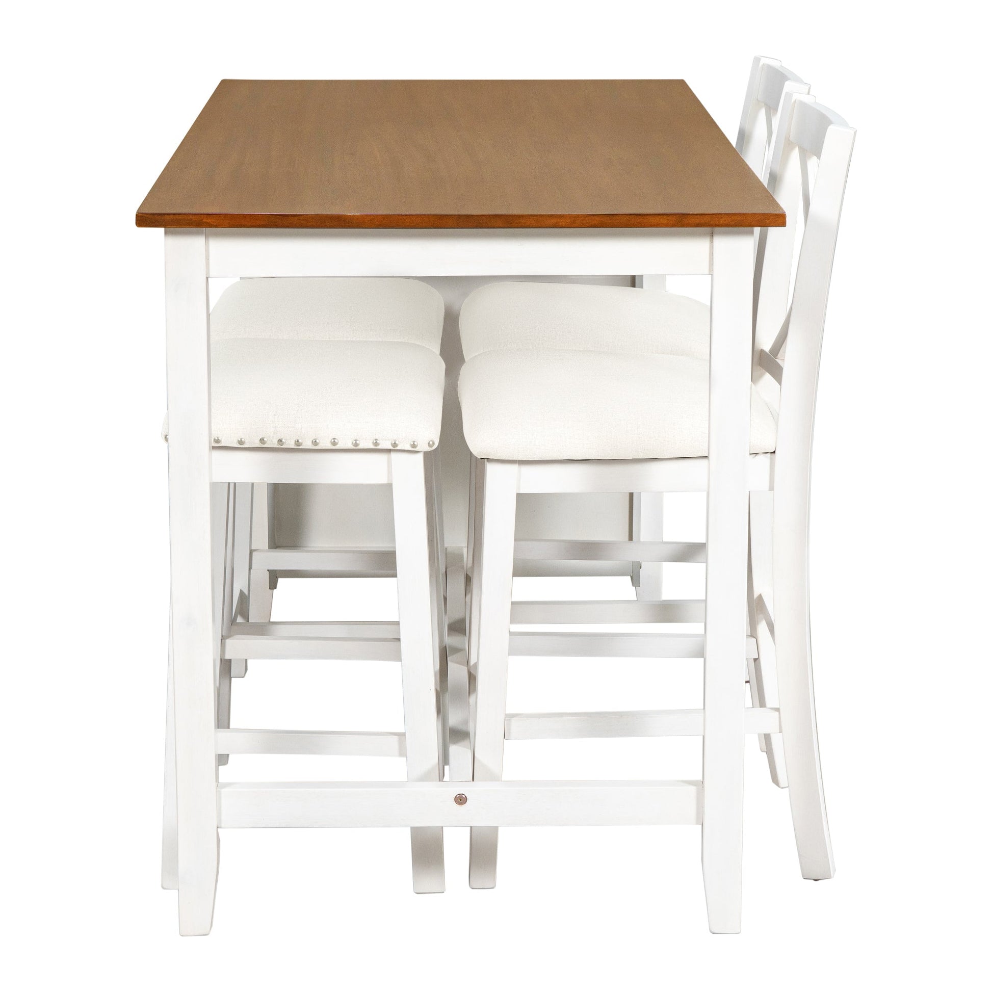 TOPMAX Rustic Farmhouse Dining Room Wooden Bar Table Set with Stools and Chairs, White, Rubberwood and MDF - 1st Choice Furniture Direct