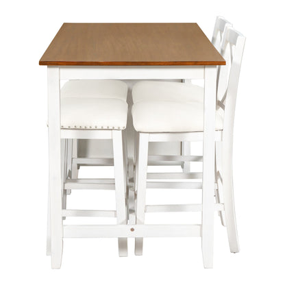 TOPMAX Rustic Farmhouse Dining Room Wooden Bar Table Set with Stools and Chairs, White, Rubberwood and MDF - 1st Choice Furniture Direct