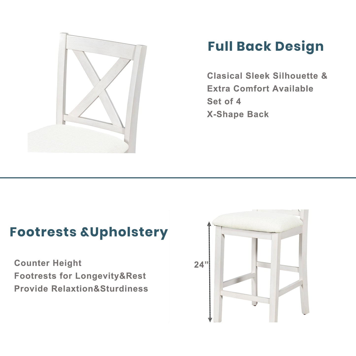TOPMAX Rustic Farmhouse Dining Room Wooden Bar Table Set with Stools and Chairs, White, Rubberwood and MDF - 1st Choice Furniture Direct