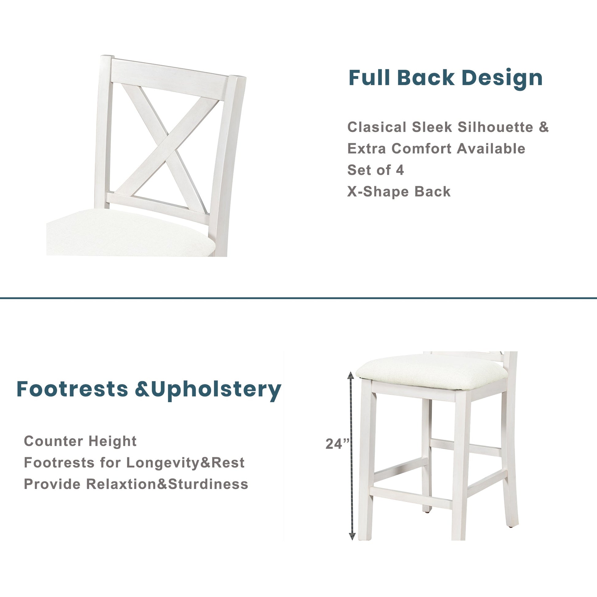 TOPMAX Rustic Farmhouse Dining Room Wooden Bar Table Set with Stools and Chairs, White, Rubberwood and MDF - 1st Choice Furniture Direct