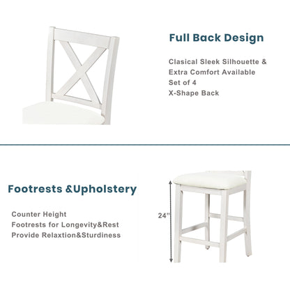 TOPMAX Rustic Farmhouse Dining Room Wooden Bar Table Set with Stools and Chairs, White, Rubberwood and MDF - 1st Choice Furniture Direct