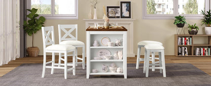 TOPMAX Rustic Farmhouse Dining Room Wooden Bar Table Set with Stools and Chairs, White, Rubberwood and MDF - 1st Choice Furniture Direct