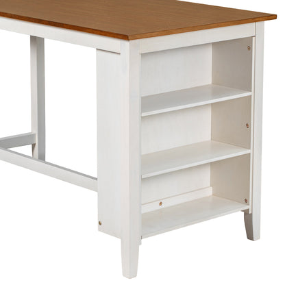 TOPMAX Rustic Farmhouse Dining Room Wooden Bar Table Set with Stools and Chairs, White, Rubberwood and MDF - 1st Choice Furniture Direct