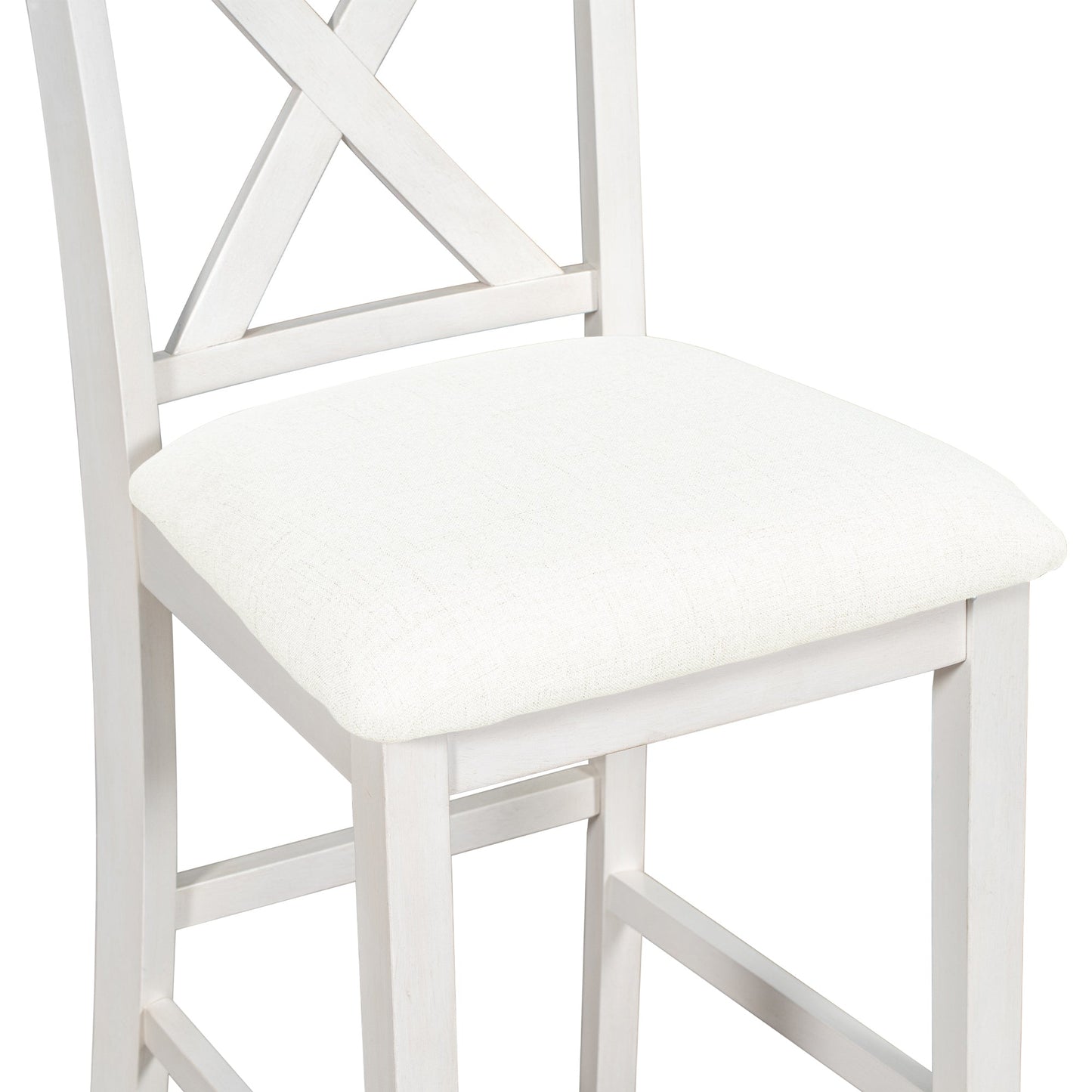 TOPMAX Rustic Farmhouse Dining Room Wooden Bar Table Set with Stools and Chairs, White, Rubberwood and MDF - 1st Choice Furniture Direct