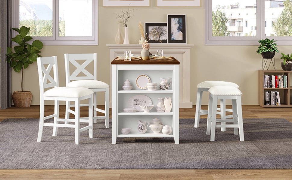 TOPMAX Rustic Farmhouse Dining Room Wooden Bar Table Set with Stools and Chairs, White, Rubberwood and MDF - 1st Choice Furniture Direct