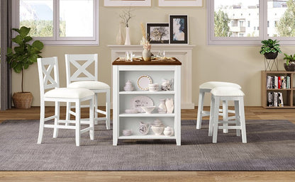 TOPMAX Rustic Farmhouse Dining Room Wooden Bar Table Set with Stools and Chairs, White, Rubberwood and MDF - 1st Choice Furniture Direct
