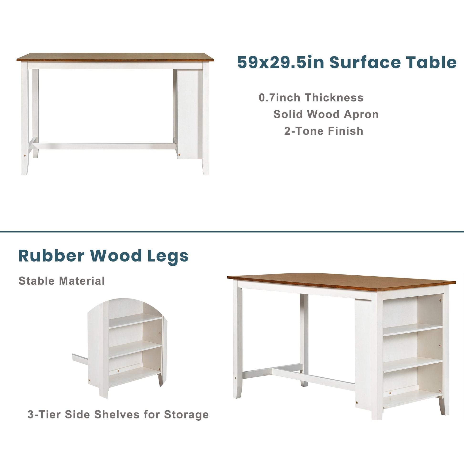 TOPMAX Rustic Farmhouse Dining Room Wooden Bar Table Set with Stools and Chairs, White, Rubberwood and MDF - 1st Choice Furniture Direct